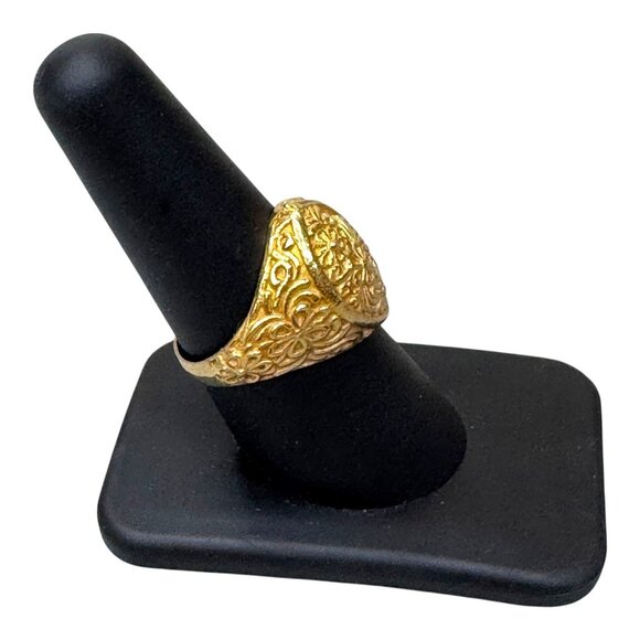 Ornate Gold Vermeil Sterling Floral Silver Signet Ring Vintage Mens Statement 8 - Picture 4 of 9